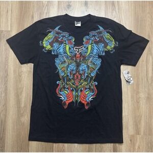 Y2K Fox Racing Dragon Lion Elephant Black T Shirt Size L‎